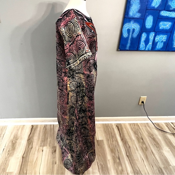 Women’s African Adire Ankara dress w/Head Wrap Pink and Deep Blue-Green - Picture 4 of 10